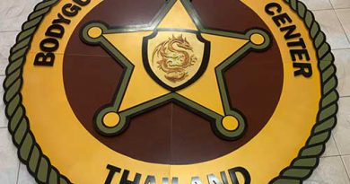 ป้ายโลโก้ พลาสวูด ฟิตเนส bodyguard training center thailand